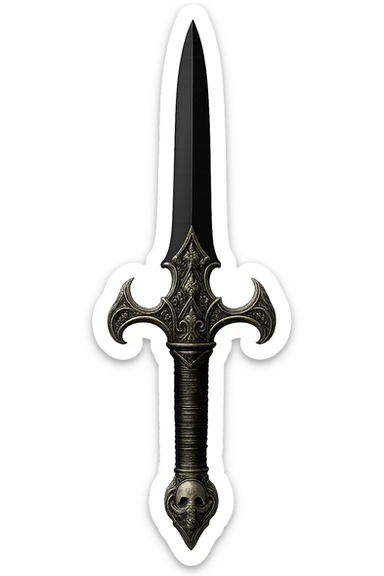 gothic dagger, black blade with silver details, no background sticker
