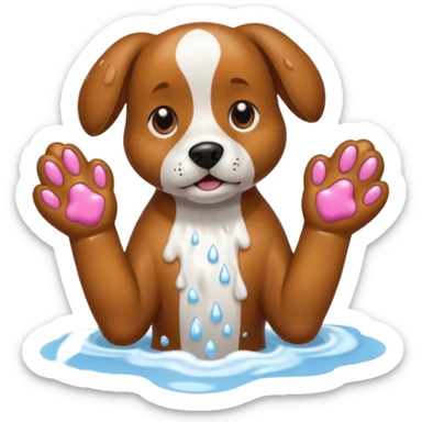 A dog washing its hands ￼ sticker