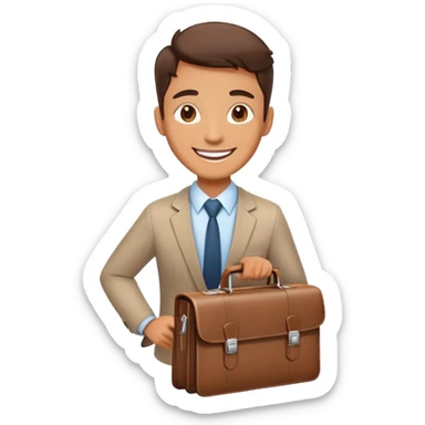 happy smiling office worker with a briefcase, cheerful face sticker