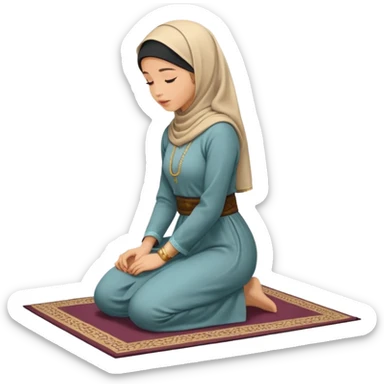 Woman Kneeling for Islamic prayer side view face to the floor sticker