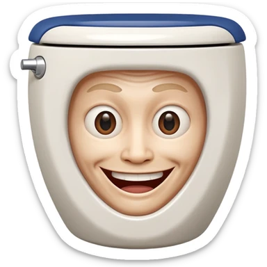 a human head, often with a distorted, grinning expression, emerging from a white, black, or gray toilet bowl sticker