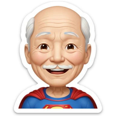 Chinese elderly dressed as Superman laughing exeedingly with closed eyes and tear drops sticker
