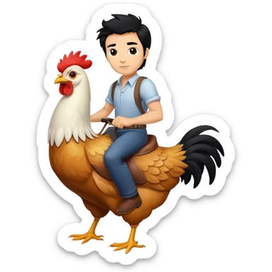 White man with huge black hair riding on chicken sticker