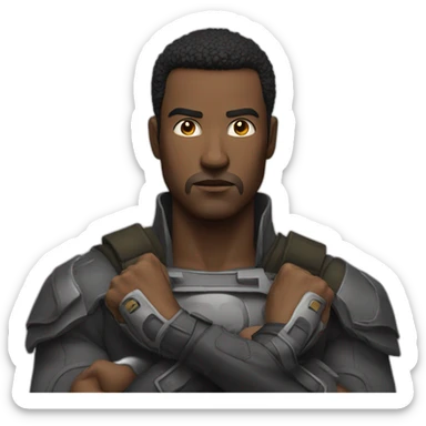 Man with his armes in a x in front of his chest with his fists closed with his face looking focused sticker