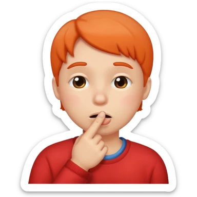 Emoji gêné les joues rose avec un doigt dans la bouche et les yeux qui regarde sur le côté iOS  sticker