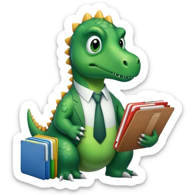 sad office dinosaur holding folders sticker