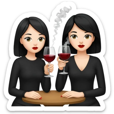 2 girls in black 1 smoking and other girl drinking wine both black hair  sticker