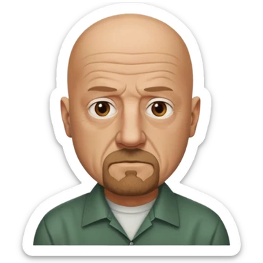 Mike Ehrmantraut from Breaking Bad, bald, serious expression, goatee beard, simple shirt, apple style emoji sticker
