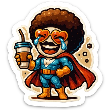 coffee superhero, laughing with tears in eyes sticker