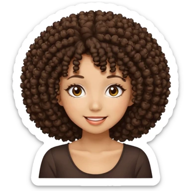 Naturally tan skin girl short darkBrown curly afro hrown eyes gyaru smiling closed mouth cute sticker