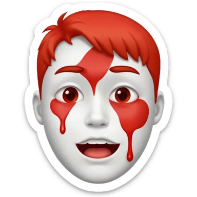 A face showing physical delight and a red face with white paint around its mouth With lots of drool sticker