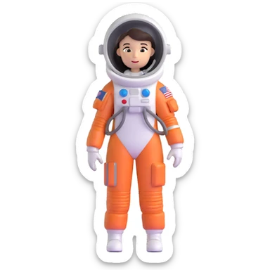 female cosmonaut in full length, standing, space suit, woman astronaut sticker
