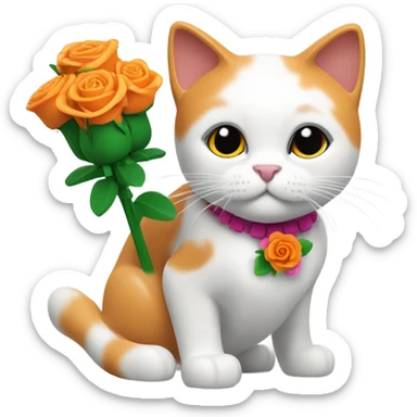 Orange and White Cat with White Face smelling Lego Roses sticker