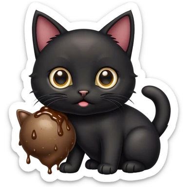 Black kitten with poop sticker