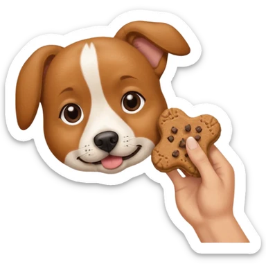 trainer hand holding a treat in front of a dog sticker