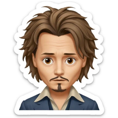 Johnny Depp inspired emoji, playful expression, recognizable hair, no text sticker