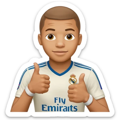 Mbappe hands crossed and thumbs up celebration for Real Madrid sticker