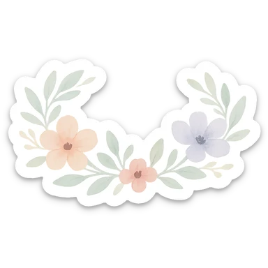 watercolor art illustration of a delicate fairy crown made of flowers and leaves, calm pastel colors, white background, designed for sticker printing sticker