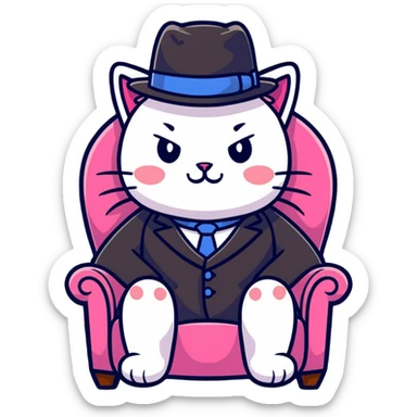adorable pink cat mafia boss sitting on throne sticker