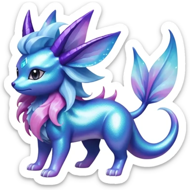 Magical scaley blue-cyan-indigo-purple-violet-pink-gradients nebula shiny glittery Suicune-Vaporeon-Primarina-Amaura-Pokémon-Fakémon-fusion, full body sticker