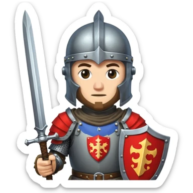 give me medieval knight with a helm, and he has a gauntlet holding a sword. style can be a bit pixelated /8bit sticker