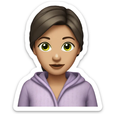 Brunette green eyed woman in pajamas sticker