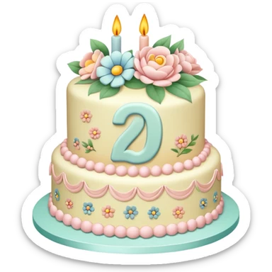 make a floral pastel cake that is aesthetic or vintage with the number 2 and 0 on it sticker