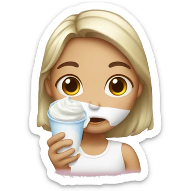 A girl with yogurt on her face sticker