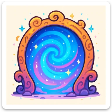a cartoon-style portal, bright colors, playful and whimsical sticker