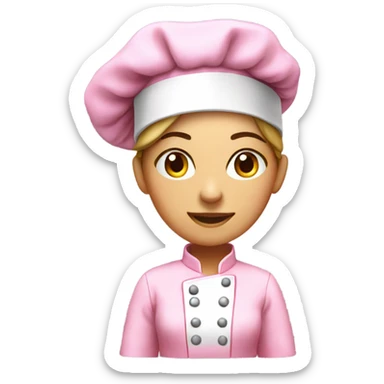 female chef in pink uniform with pink chef hat sticker
