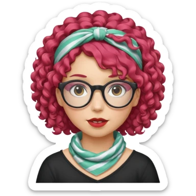 girl with curly  peppermint hair and bandana and glassess sticker