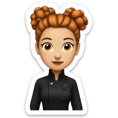 orange girl with brown hair, with shiny black coat with hair in a messy bun with heavy makeup on sticker
