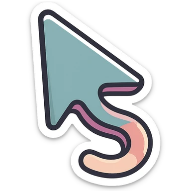 mouse cursor arrow with a smooth S-shaped curve, icon-color-outlined style, thin clean outlines, soft rounded shapes, pastel palette #98B5BC, #B5B3C1, #C9A3C9, #E4C0CA, #F7DCD1, #F7C0AA, detailed shadows and highlights, soft lighting, transparent background sticker