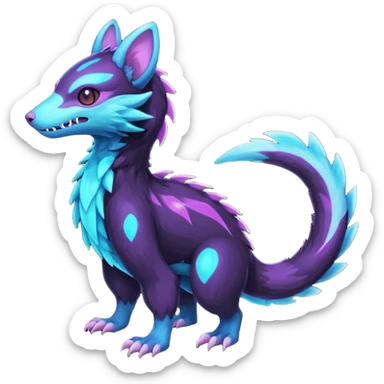 Colorful bioluminescent dark abysmal abyssal neon-glowing Trico-Sergal-Furret-Ferret-Wickerbeast-Vernid-fusion-Fakemon-animal-hybrid-creature, full body sticker