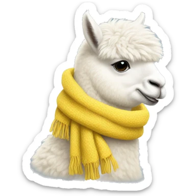 White alpaca wearing a yellow scarf sticker