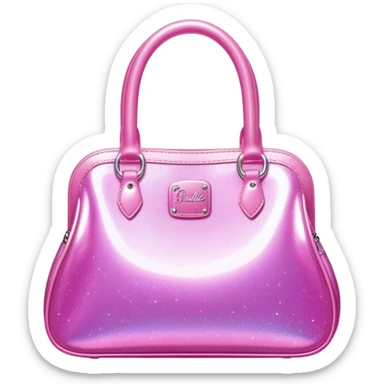 pink shiny sparkly glittery Barbie-style bag sticker