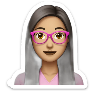 white women with long straight dark brown hair with pink glasses  sticker