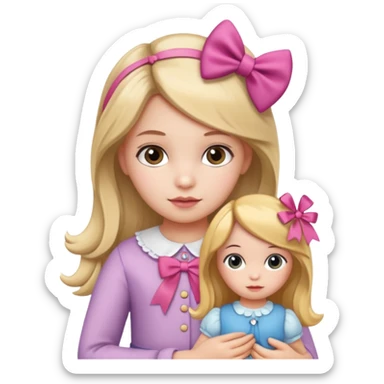 Girl child with bow in hair and doll sticker