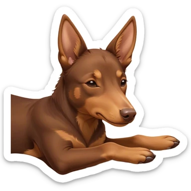 Meme-Worthy Cute Sleeping Brown and Tan Kelpie Portrait Emoji, Head resting peacefully with a contented smile, showcasing a delightfully agile build and a luxuriously soft brown and tan Fur, eyes shut in a serene nap, Simplified yet hilariously adorable features, highly detailed, glowing with a soft, drowsy light, high shine, relaxed and utterly lovable, stylized with an air of playful laziness, bright and heartwarming, soft glowing outline, capturing the essence of a comically sleepy herder, so meme-worthy it feels like it could instantly become the next viral sensation of adorable slumber! sticker