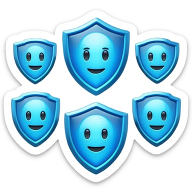 Futuristic glowing blue emoji badge set for the brand name “DRAEV” — includes shield, checkmark, camera, briefcase, verified tick, bot face, and rocket. Neon blue glow, dark gradient background, cyber aesthetic, 3D soft lighting, premium tech style. sticker