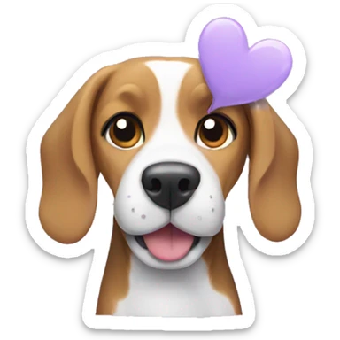 Beagle dog with a lilac heart sticker