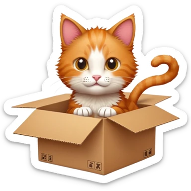 A little cat poked its paws out of the cardboard box and placed them on top of it sticker