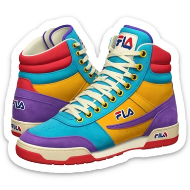 realistic retro colorful suede high top fila, sneakers sticker