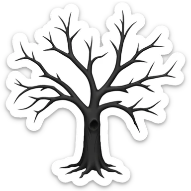 black dead tree silhouette, leafless, minimal style, few branches, simple shape, no background sticker