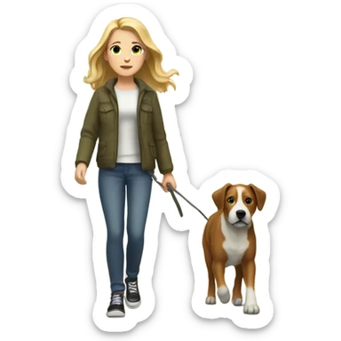 White girl walking dog on forest sticker