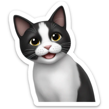 happy white black cat sticker