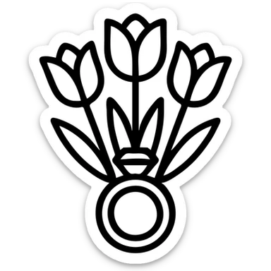 modern icon of a stylized bouquet of pink tulips with a ring, clean lines, transparent background sticker