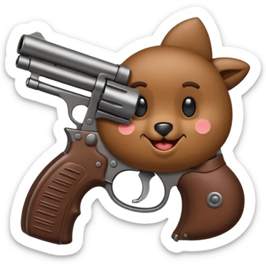 Une moto avec une tête de caca qui sourie avec un pistoler sticker