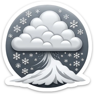 A powerful blizzard  storm cloud with heavy swirling snow, strong wind lines, flying snowflakes, dynamic motion. White and gray tones, bold but simple shapes. sticker