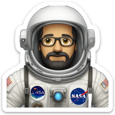 proud caucasian astronaut with black beard and white glasses sticker
